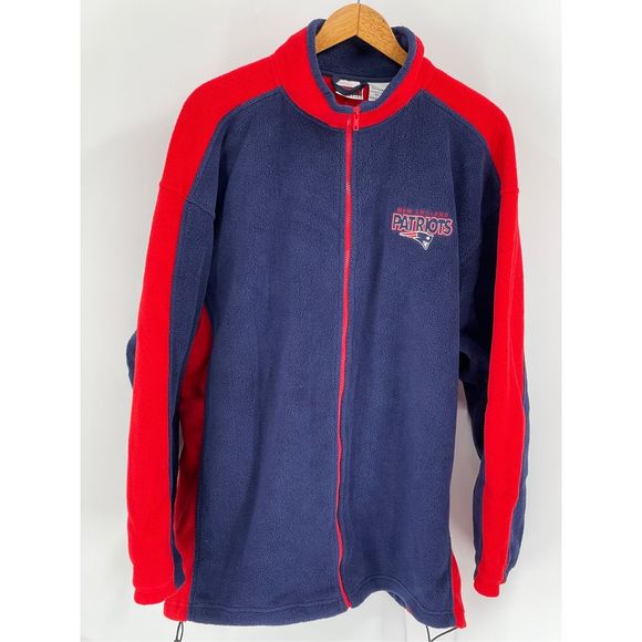 New England Patriots Football Jacket Fleece Men's Size XL‎ Blue Red Full Zip - Picture 1 of 11